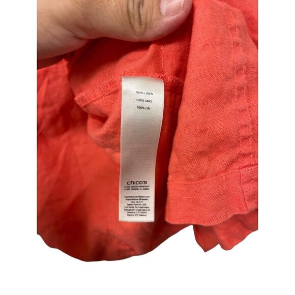 Chicos 2 Linen Coral Jacket Blazer Ruched Sleeve Collared Long Lapel Size 2 - Picture 6 of 9